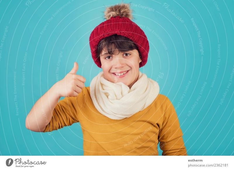 smiling boy with scarf and hat in winter Lifestyle Joy Vacation & Travel Winter Snow Winter vacation Human being Masculine Child Toddler Infancy 1 8 - 13 years