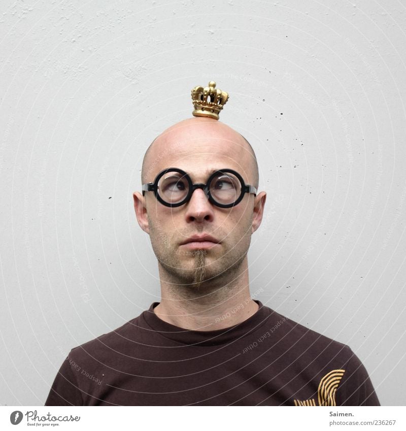 Tale of the Nerd King Human being Masculine Man Adults 1 Might Freak Nerdy Eyeglasses Crown Bald or shaved head Squint Looking Head Portrait photograph