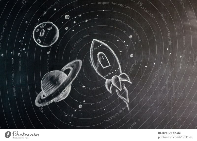 Universe - drawing on a blackboard Rocket Flying Drawing Chalk Creativity Painted Idea Space Shuttle Moon Blackboard Art Freedom New Research Discover Future