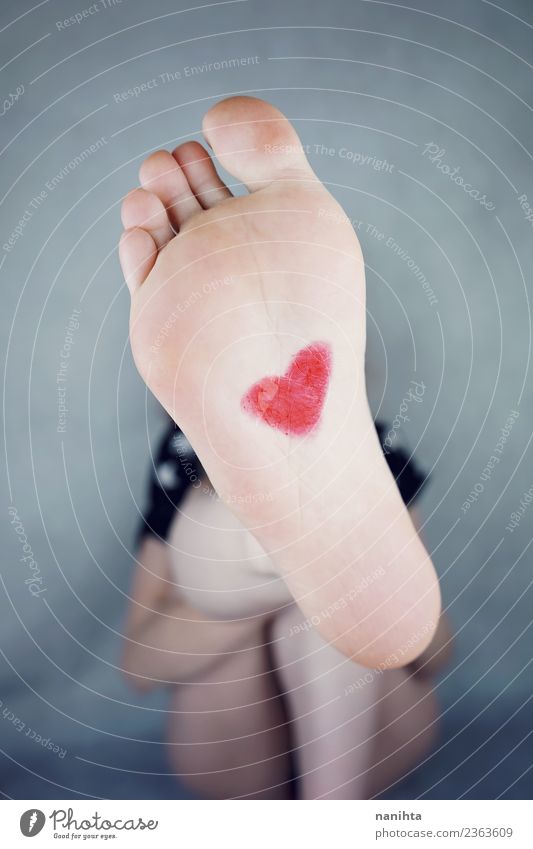 Woman's foot with a red heart painted Style Design Healthy Wellness Human being Feminine Young woman Youth (Young adults) Feet 1 18 - 30 years Adults Heart
