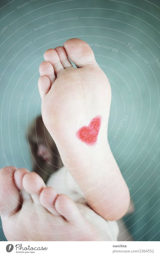 Young woman's feet with a heart painted in a foot Style Design Healthy Health care Wellness Harmonious Senses Relaxation Calm Massage Human being Feminine