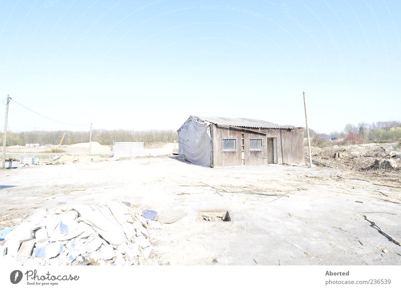 habitat Landscape Deserted Hut Wood Old Loneliness Colour photo Wide angle Wooden hut Gloomy Copy Space top Day