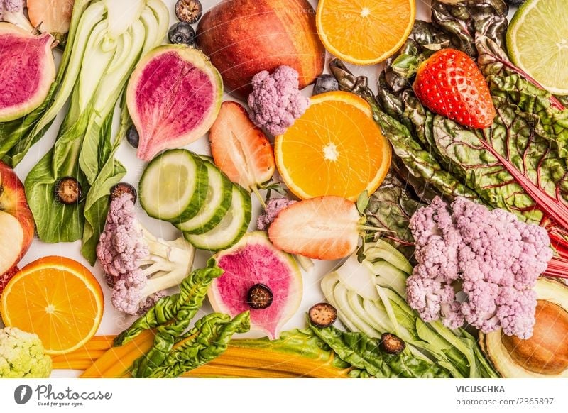 Colourful fruit and vegetable background Food Vegetable Fruit Apple Orange Nutrition Organic produce Vegetarian diet Diet Shopping Style Design Healthy