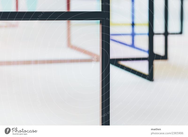 Lines and areas Metal Stripe Blue Brown Yellow Pink Black Cross Structures and shapes Vertical level Colour photo Abstract Pattern Copy Space left