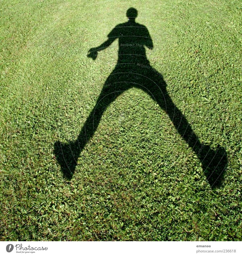 Shadowjumper Joy Life Leisure and hobbies Playing Summer Human being Masculine Man Adults 1 Grass Meadow Movement Jump Green Emotions Moody Colour photo