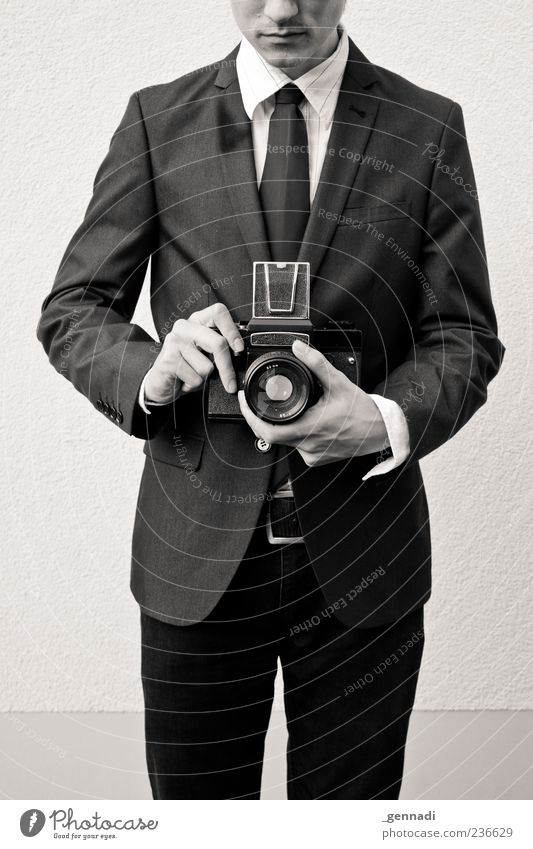 Count photo Camera Viewfinder Human being Masculine Young man Youth (Young adults) 1 Fashion Shirt Suit Jacket Tie Historic Uniqueness Reliability Take a photo