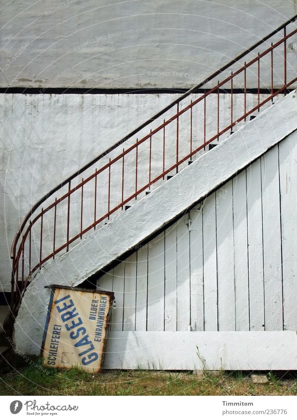 The ascent is possible! Glazier Wall (barrier) Wall (building) Stairs Stone Wood Metal Signs and labeling Old Simple White Unused Capital letter Word Billboard