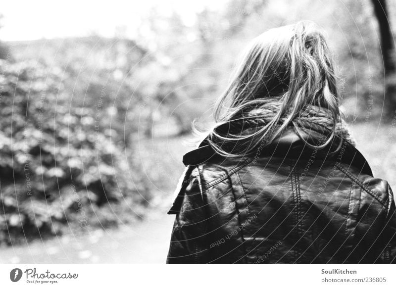 Don't Look Back Young woman Youth (Young adults) 1 Human being 18 - 30 years Adults Emotions Black & white photo Deep depth of field Forward Long-haired