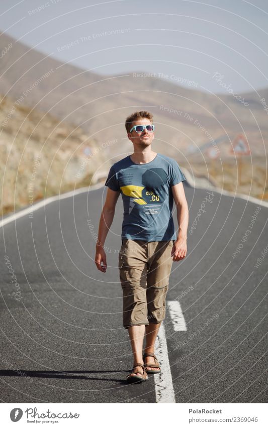 #AS# roads we go Art Esthetic Model Manikin Young man Sunglasses Summer Fuerteventura Street Walking Going Forwards Future Vacation & Travel Hiking Colour photo