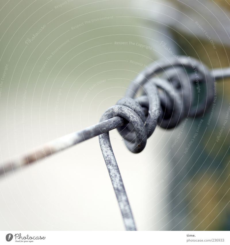 Spiekeroog Seaman's Wire. Safety Wire cable Wire fence Border Fence Fastening Loop Distorted Metal Metalware Pole Bound Colour photo Exterior shot Close-up