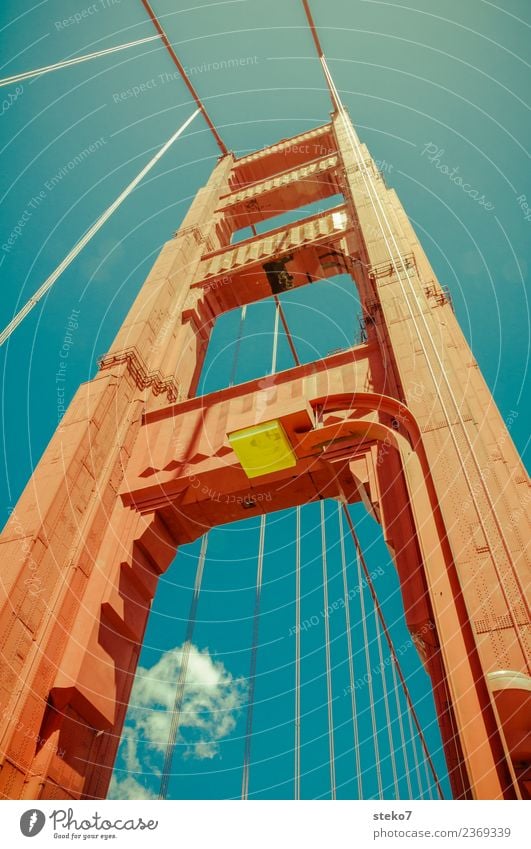 standing tall Los Angeles Landmark Golden Gate Bridge Famousness Large Tall Town Blue Orange Modern Perspective Emphasis Symmetry Tourism Structures and shapes