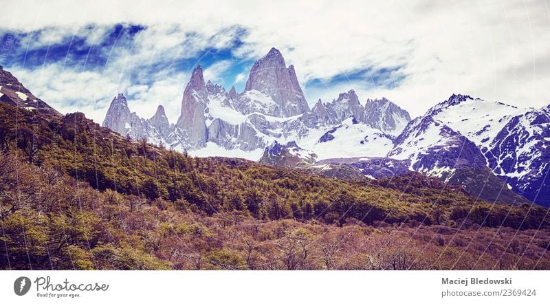 Fitz Roy Mountain Range. Vacation & Travel Tourism Trip Adventure Far-off places Freedom Expedition Camping Snow Hiking Nature Landscape Clouds Climate Bushes