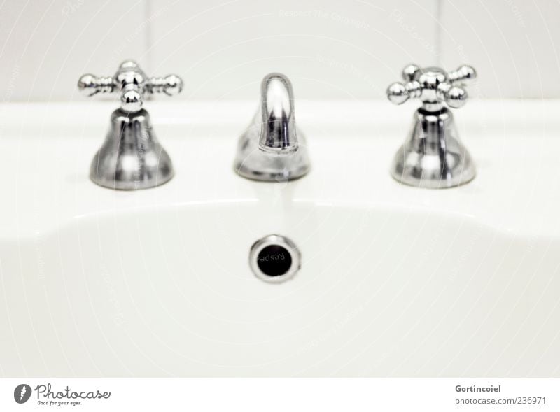 washbasin Bathroom Bright Clean Black Silver White Sink Tap Fittings Wash Colour photo Subdued colour Interior shot Copy Space bottom Reflection