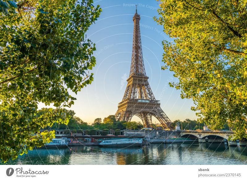 Eiffel Tower in summer Vacation & Travel Summer Paris Town Skyline Love France urban City architecture tourism French cityscape view sky Exterior shot Morning