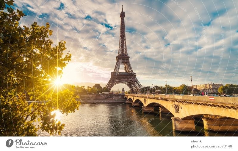 Sunbeams in Paris Vacation & Travel Summer Town Skyline Eiffel Tower Love France urban City architecture tourism French cityscape view sky Colour photo Morning