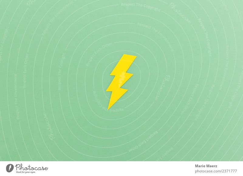 Flash Symbol made of paper Lightning Discover Aggression New Wild Yellow Green Power Dangerous Stress Energy Study Brave Strong Might Scare Frightening