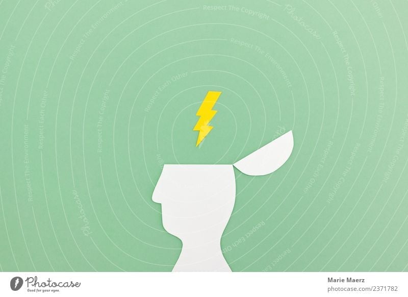 Geistesblitz - lightning symbol above opened head Education Science & Research Study Success Human being Head 1 Discover Simple New Green Flexible Wisdom