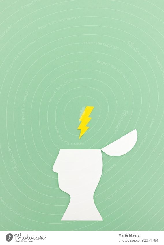 Thought Flash - Head Silhouette with Lightning Symbol Education Science & Research Study Work and employment 1 Human being Think Discover Simple New Green