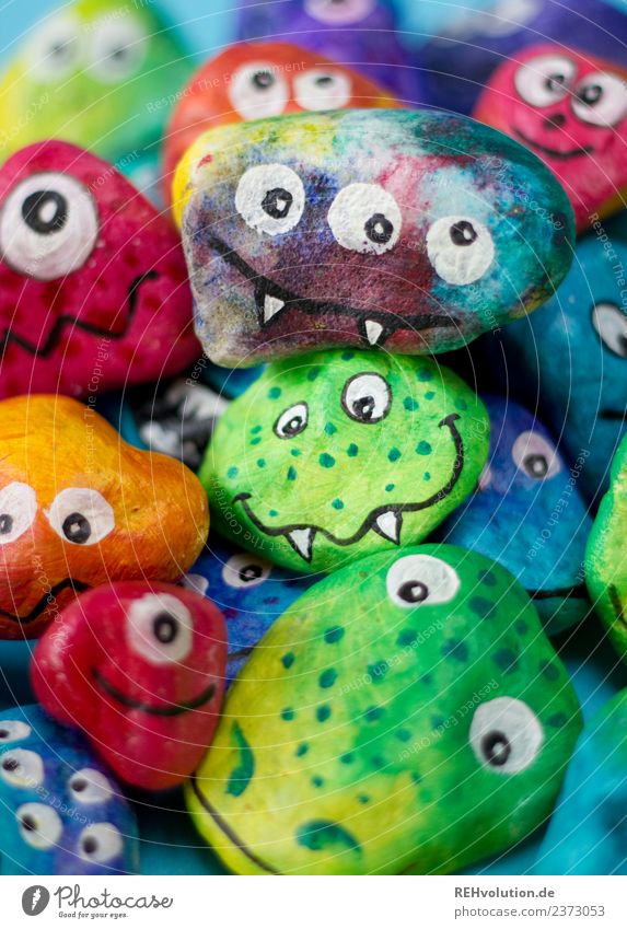 painted monster stones Monster Difference Stone Art Uniqueness Group Funny Crazy Identity Face Attachment Similar Crowd of people Many Figure Emotions Versatile