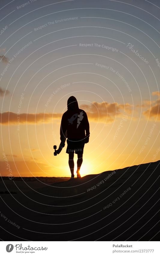 #AS# home we go Art Esthetic Young man Youth culture Walking Inline skating Longboard Vacation mood Fuerteventura Sunset Hooded sweater Colour photo
