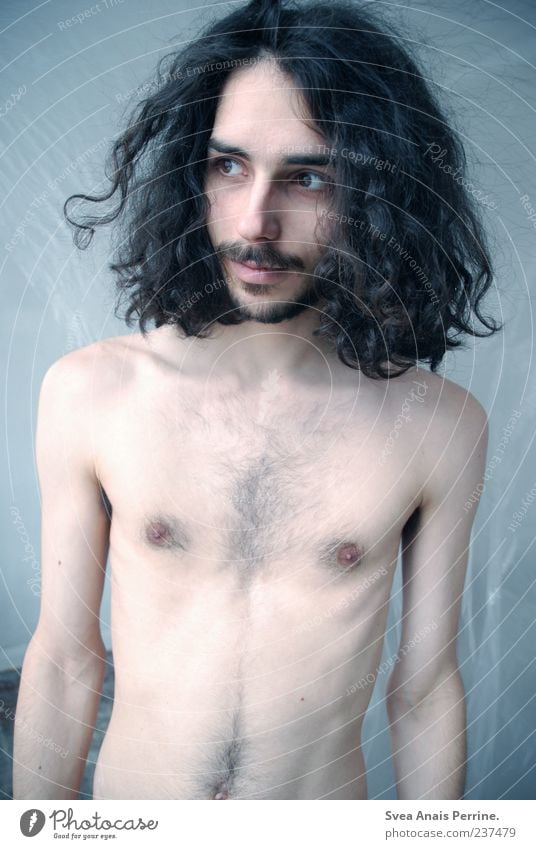 Natural mineral water. Masculine 1 Human being 18 - 30 years Youth (Young adults) Adults Black-haired Long-haired Curl Stand Thin Naked Skin Facial hair