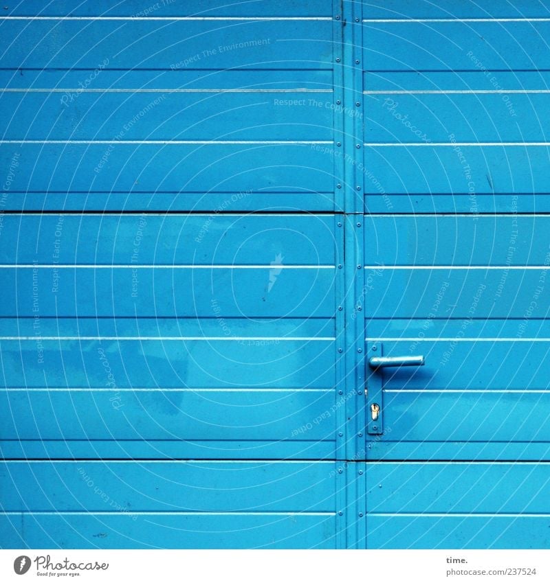 Heaven's Door Gate Metal Lock Simple Clean Blue Mysterious Metalware Entrance Reduced Aluminium Door handle Slit Storage Warehouse Undo Closed Simplistic