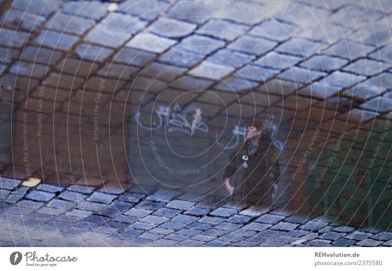 Carina - reflection of a young woman in a puddle Woman Adults Reflection Exterior shot Colour photo Puddle Longing Youth (Young adults) 18 - 30 years
