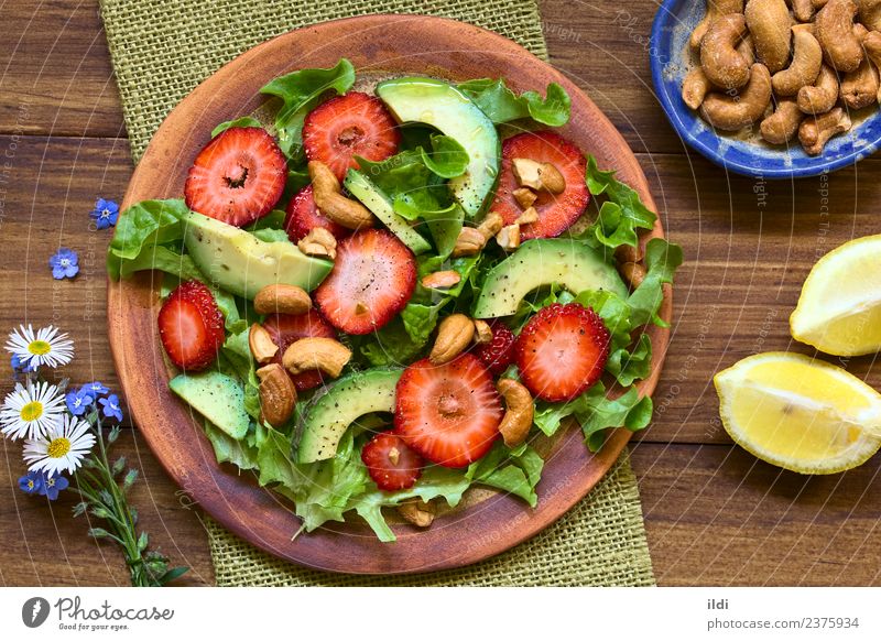 Strawberry, Avocado, Lettuce Salad Vegetable Fruit Nutrition Vegetarian diet Diet Fresh Healthy food avocado lettuce cashew nut Berries Meal Dish appetizer