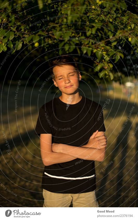 Portrait of young smiling dreamy teen boy with eyes closed Lifestyle Happy Beautiful Face Relaxation Leisure and hobbies Vacation & Travel Adventure Summer Sun