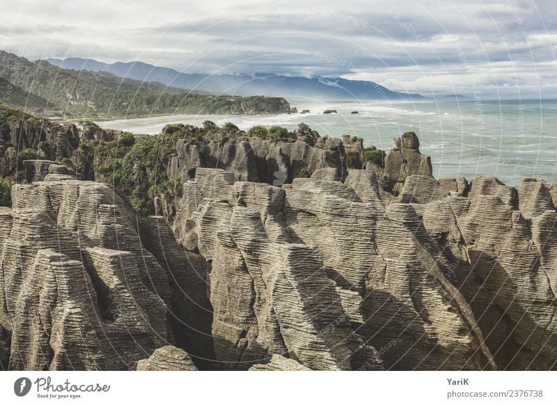 Pancake Rocks Vacation & Travel Tourism Trip Adventure Far-off places Freedom Sightseeing Nature Landscape Water Sky Storm clouds Summer Waves Coast Beach Ocean