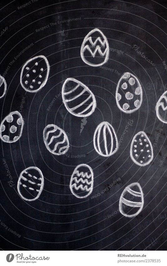 board drawing | Easter eggs Feasts & Celebrations Painted Blackboard Chalk Creativity Idea Drawing Egg Pattern White Colour photo Subdued colour