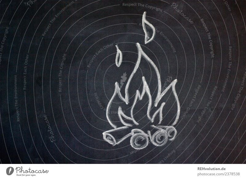 Table drawing | Campfire Fire Hot Fireplace Burn Flame Passion Wood Painted Drawing Illustration Blackboard Chalk Colour photo Subdued colour Copy Space left