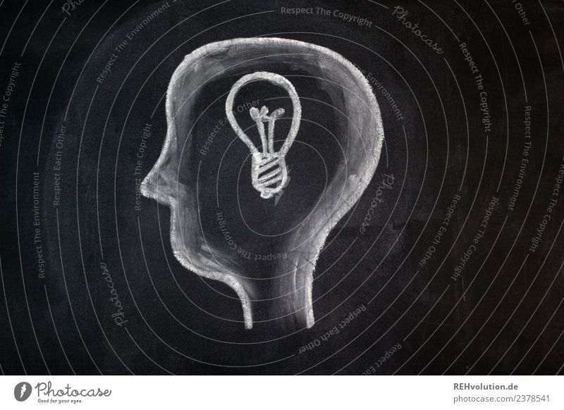Sheet drawing | Idea Human being Head 1 Art Electric bulb Think Exceptional Drawing Blackboard Chalk Philosopher Illustration Painted White Planning