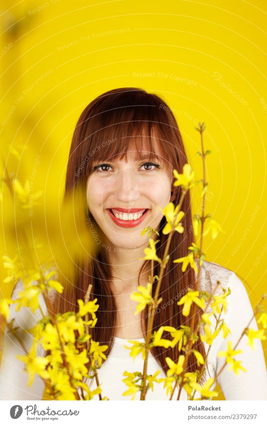 #A# Spring yellow II Art Work of art Esthetic Contentment Design Spring fever Spring flower Spring day Yellow Yellowness Yellow-gold Woman Long-haired Smiling