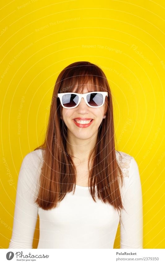#A# Spring yellow V 1 Human being Art Esthetic Yellow Yellowness Sunglasses Long-haired Smiling Laughter Woman Feminine Gaudy Brash Friendliness Colour photo