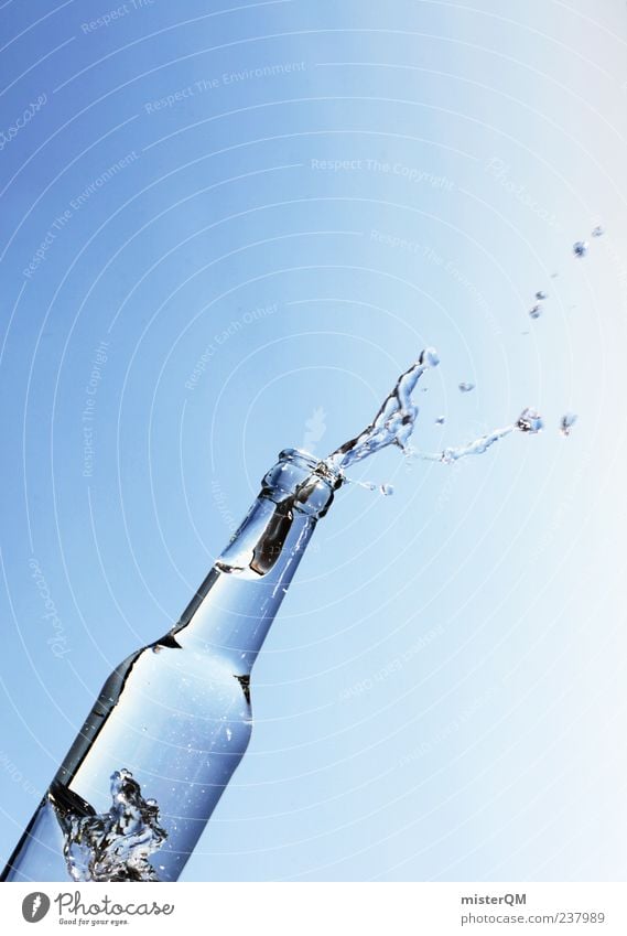 gravity. Art Esthetic Gravity Physics Surrealism Exceptional Above Blue Blue sky Bottle Water Considerable Clarity Fresh Refreshment Wet Cold drink Summer