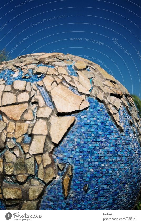 fragmentation globe Globe Planet Art Africa Europe Asia Craft (trade) Earth music Blue Stone