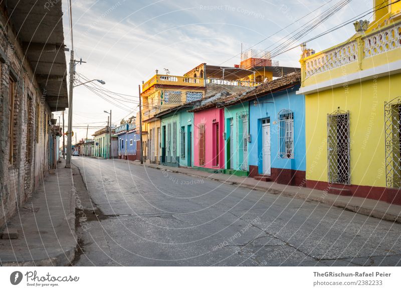 Colourful Cuba Small Town Blue Multicoloured Yellow Gold Gray Green Black Turquoise Calm Esthetic Happiness Moody Dawn Street House (Residential Structure)