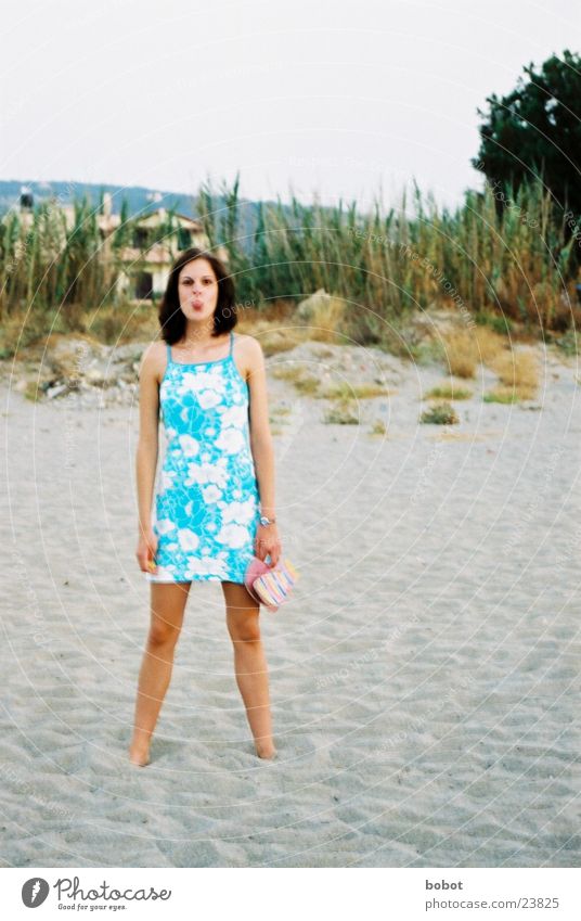 BÄÄÄÄHH! Childish Playing Girl Dress Brunette Beach Vacation & Travel Woman Tongue tease sb. Anger Sky Summer Escarpment
