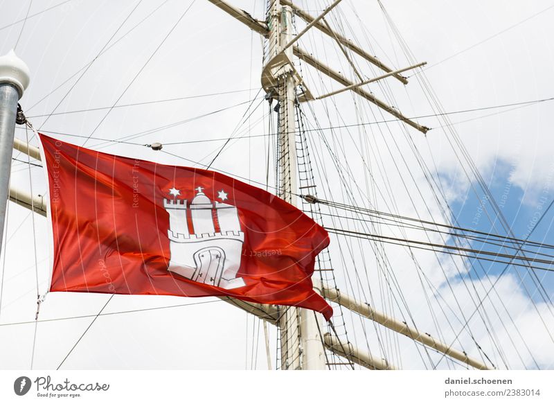 ahoy Vacation & Travel Tourism Hamburg Flag Bright Red White Coat of arms Sailing ship Colour photo