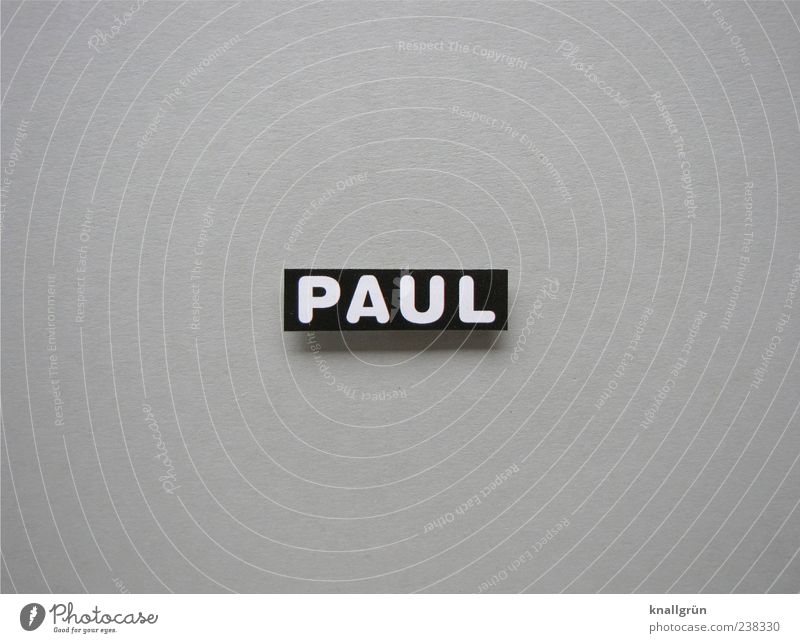 Who's Paul? Characters Signs and labeling Sharp-edged Gray Black White first name Masculine Letters (alphabet) Capital letter Black & white photo Studio shot