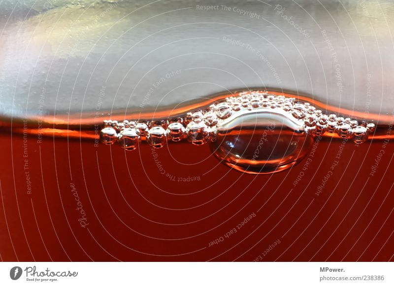 bubbles Water Exceptional Wet Round Brown Fluid Bubble Surface tension Many Small Beverage Glass Red Colour photo Interior shot Detail Deserted Copy Space top