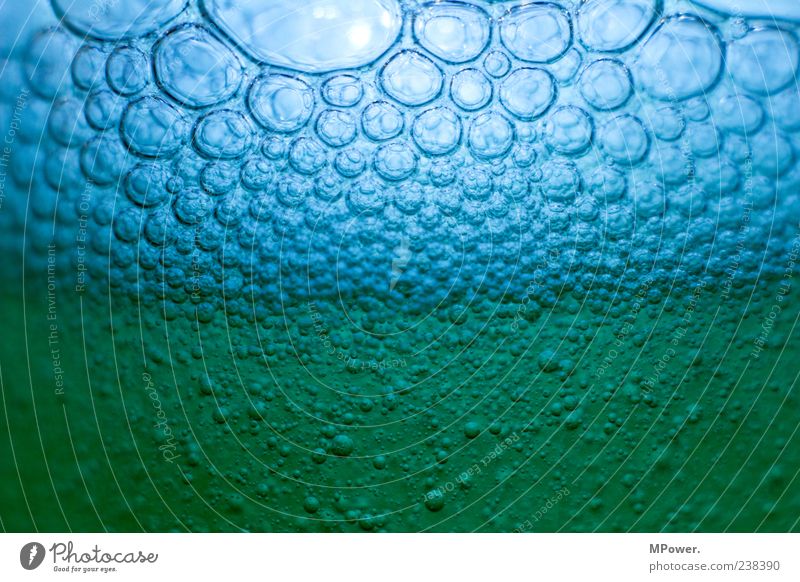 Bubbles IV Beverage Glass Water Exceptional Fluid Small Wet Round Many Blue Green Colour photo Interior shot Detail Deserted Contrast Reflection