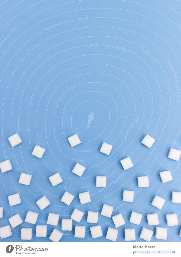 Many sugar cubes on blue background Food Candy Sugar Nutrition Eating Esthetic Delicious Sweet Blue White Vice Refrain To enjoy Healthy Consumption Addiction