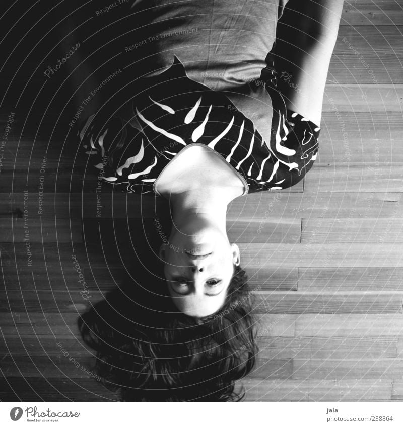 and my world is upside down Human being Feminine Woman Adults Head Hair and hairstyles 1 30 - 45 years Lie Black & white photo Interior shot Day Light Shadow