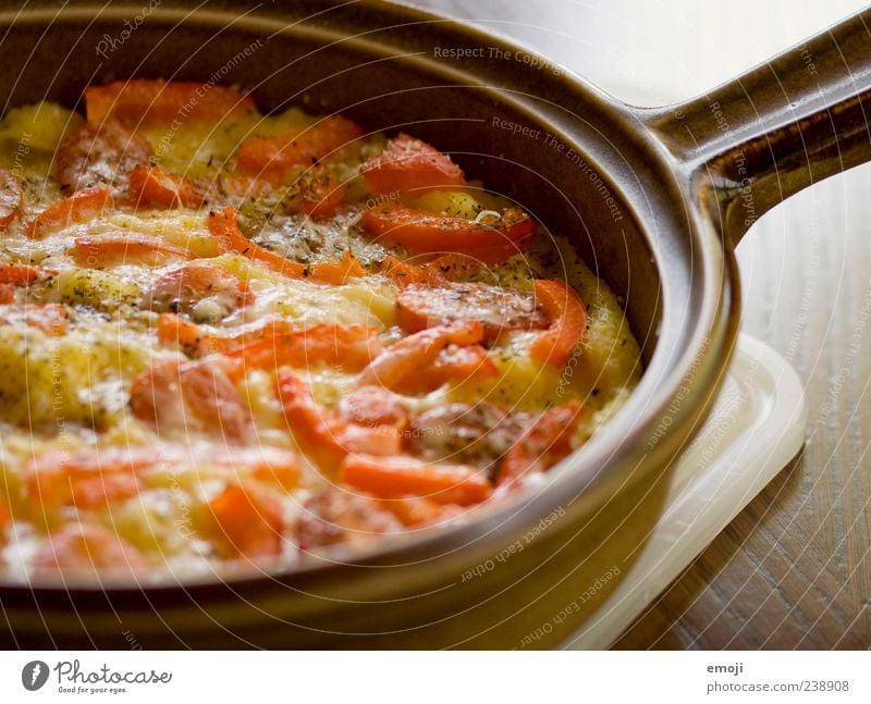 casserole Nutrition Lunch Vegetarian diet Pan Delicious Baked dish Oven dish Gratin Polenta Tomato Colour photo Interior shot Dinner Frying