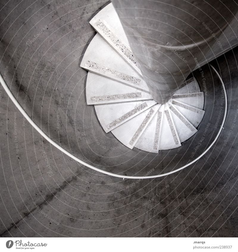 curl Architecture Stairs Staircase (Hallway) Banister Rotate Round Gloomy Black & white photo Interior shot Deserted Bird's-eye view Winding staircase Concrete