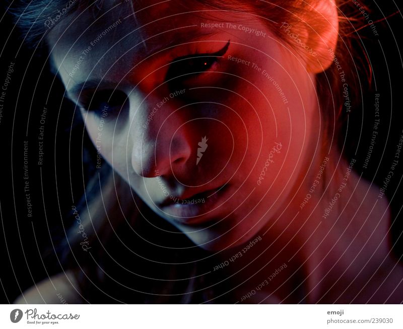 RED IV Feminine Young woman Youth (Young adults) Face 1 Human being 18 - 30 years Adults Threat Dark Evil Red Blue Two-piece Dim Light (Natural Phenomenon)