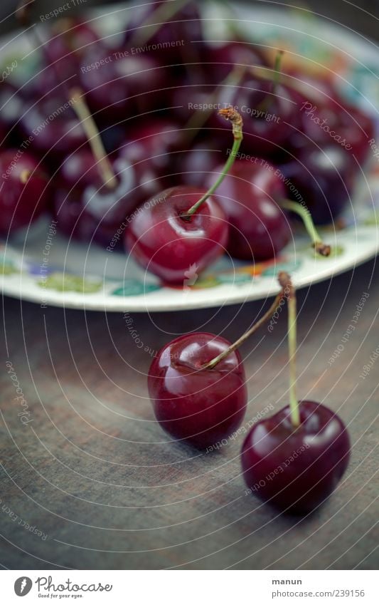 Delicious cherries Food Fruit Cherry Nutrition Plate Authentic Fresh Healthy Natural Round Sweet Anticipation To enjoy Vintage Colour photo Close-up Deserted