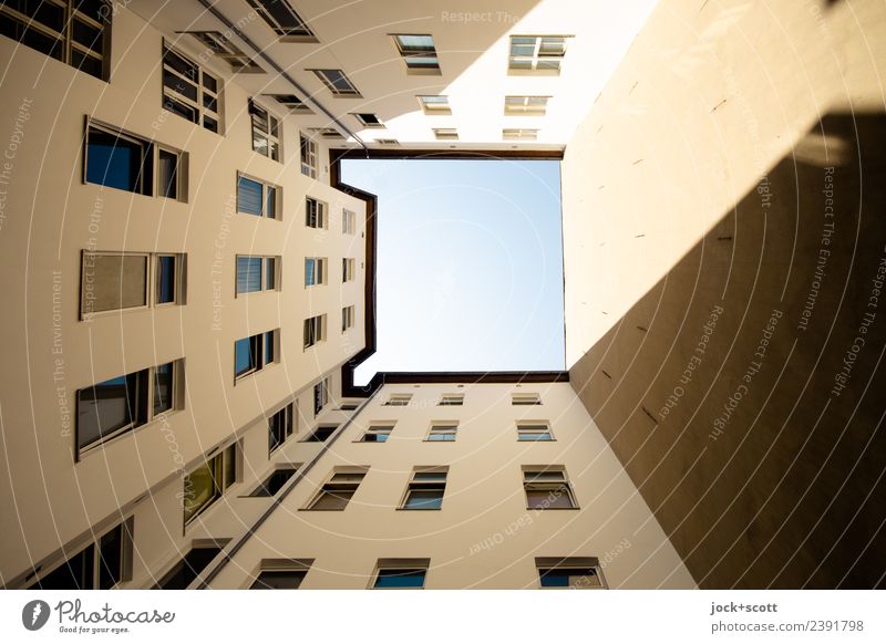 Backyard Atrium Town house (City: Block of flats) Facade Window Fire wall Authentic Sharp-edged Gloomy Symmetry Complex of buildings Visual spectacle Unadorned